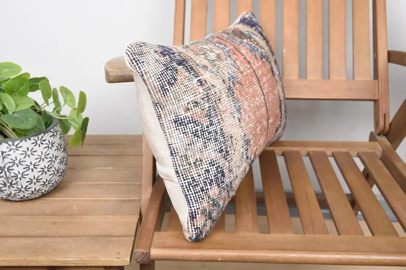 Pillow Sham, Throw Kilim Pillow, Handmade Rug Seat Cushion Case, Antique Pillows, 12x20 Blue Pillow Case, Boho Pillow Sham Cover - 2