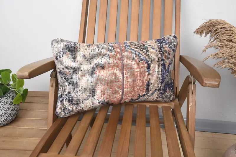 Pillow Sham, Throw Kilim Pillow, Handmade Rug Seat Cushion Case, Antique Pillows, 12x20 Blue Pillow Case, Boho Pillow Sham Cover - 1