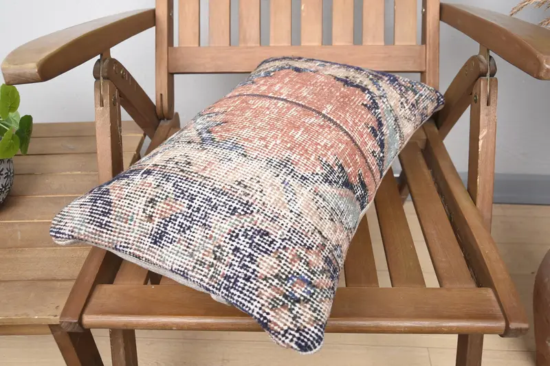 Pillow Sham, Throw Kilim Pillow, Handmade Rug Seat Cushion Case, Antique Pillows, 12x20 Blue Pillow Case, Boho Pillow Sham Cover - 4
