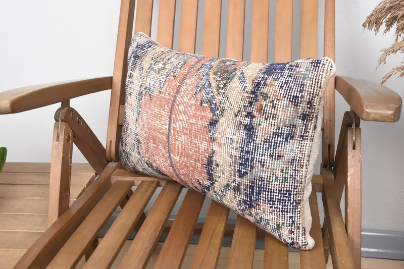 Pillow Sham, Throw Kilim Pillow, Handmade Rug Seat Cushion Case, Antique Pillows, 12x20 Blue Pillow Case, Boho Pillow Sham Cover - 3
