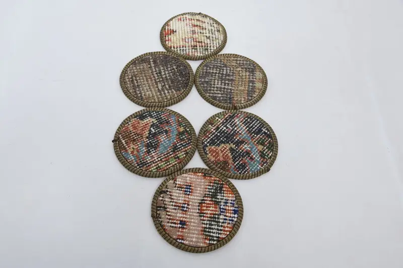 Non-Slip Ethnic Rug Coaster, Handcrafted Blue Coaster for Unique Decor