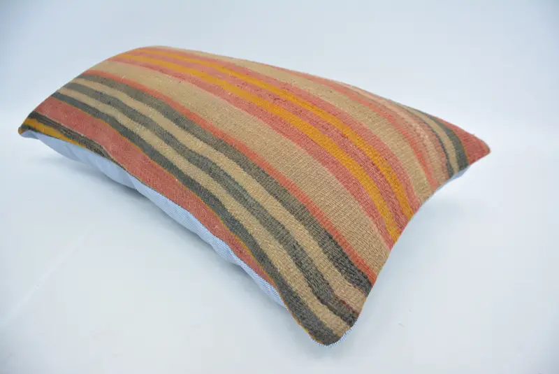 12x24 Inches Orange & Beige Geometric Throw Pillow, Handmade Pillow - 6