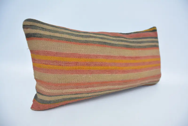 12x24 Inches Orange & Beige Geometric Throw Pillow, Handmade Pillow - 3