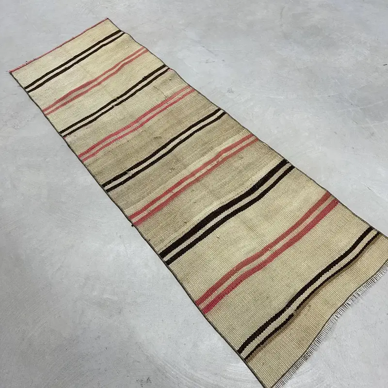 Türkischer Teppich, Läufer 1,9x9,2 ft Vintage Teppich, braun roter abstrakter Wollteppich - 1