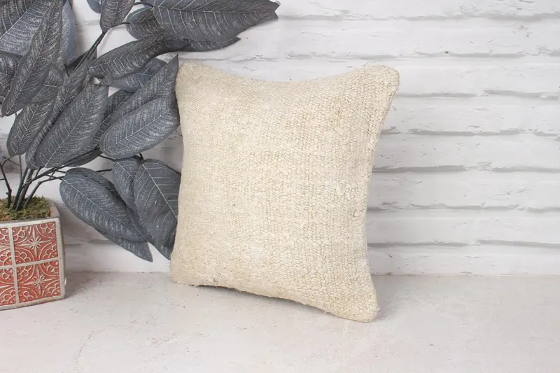 Cushion Case, Yoga Pillow Cover, Turkish Pillow, 12x12 White Pillow Sham, Kilim Cushion Sham, Hippie Throw Pillow Cover, Handmade Kilim Cushion - 4