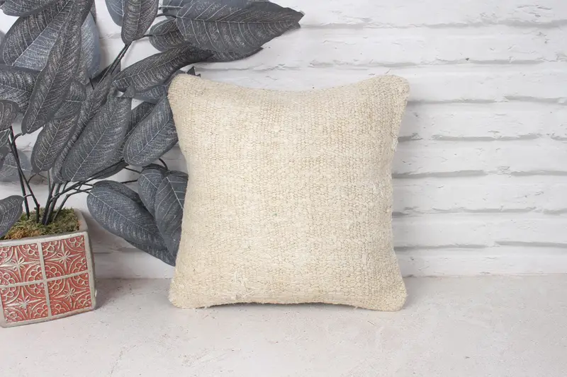 Cushion Case, Yoga Pillow Cover, Turkish Pillow, 12x12 White Pillow Sham, Kilim Cushion Sham, Hippie Throw Pillow Cover, Handmade Kilim Cushion - 1