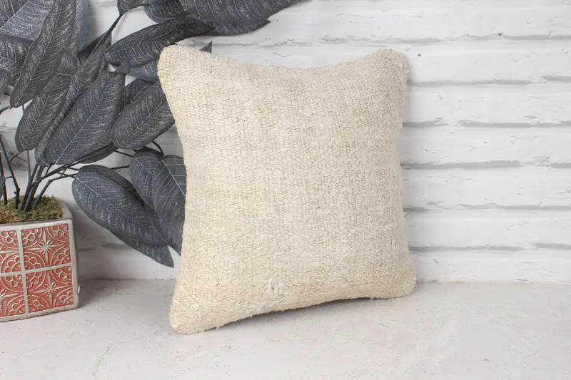 Cushion Case, Yoga Pillow Cover, Turkish Pillow, 12x12 White Pillow Sham, Kilim Cushion Sham, Hippie Throw Pillow Cover, Handmade Kilim Cushion - 3
