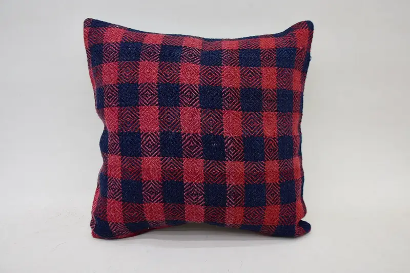 Kilim Cushion Sham, 14x14 Red Cushion, Office Chair Pillow Case, Pillow Cover, Boho Pillow, Decorative Bolster Pillow, Kilim Pillow - 4