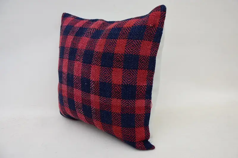 Kilim Cushion Sham, 14x14 Red Cushion, Office Chair Pillow Case, Pillow Cover, Boho Pillow, Decorative Bolster Pillow, Kilim Pillow - 3