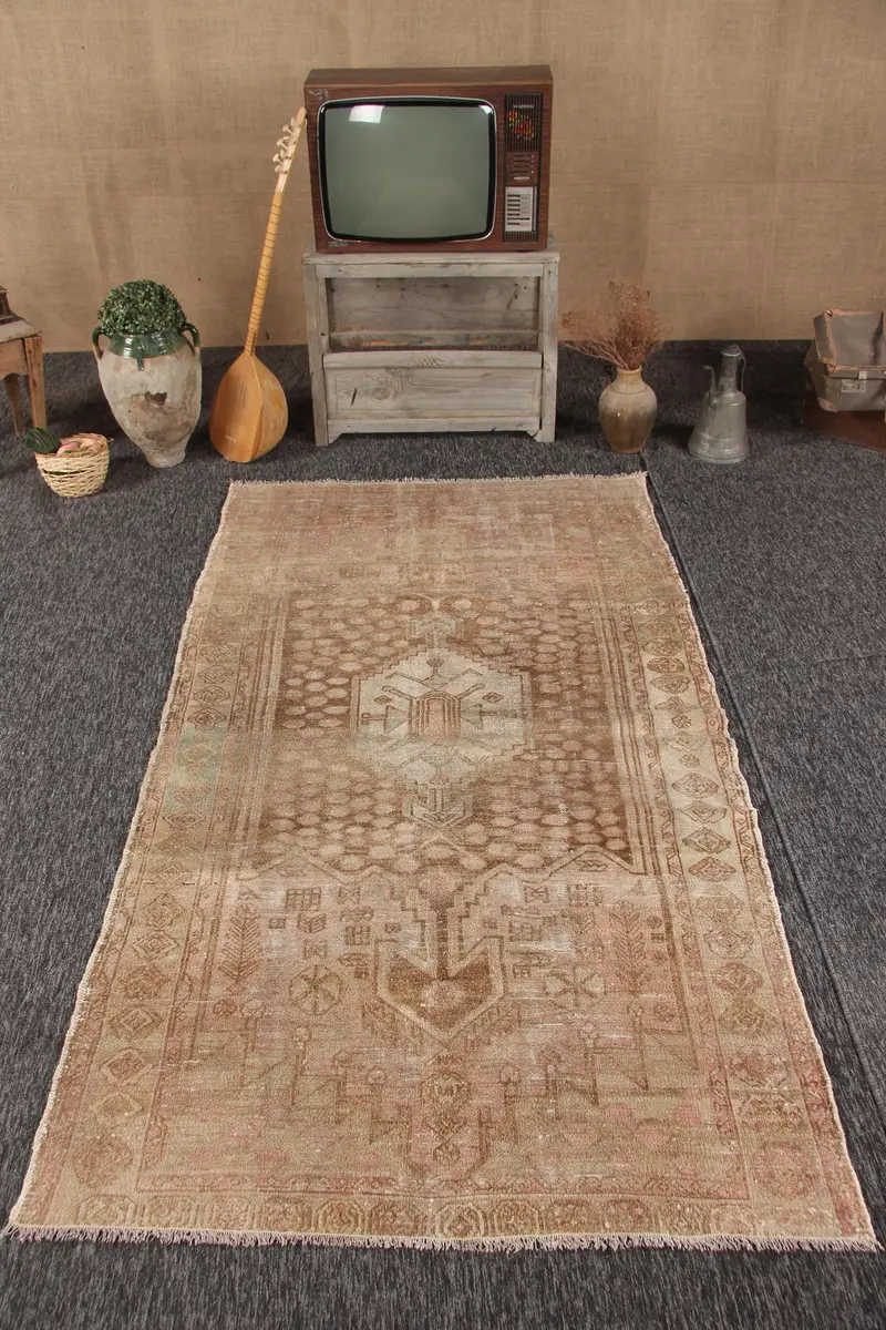 Alfombra de área vintage de 4,3x7,9 pies, alfombra de camuflaje marrón turco - 1