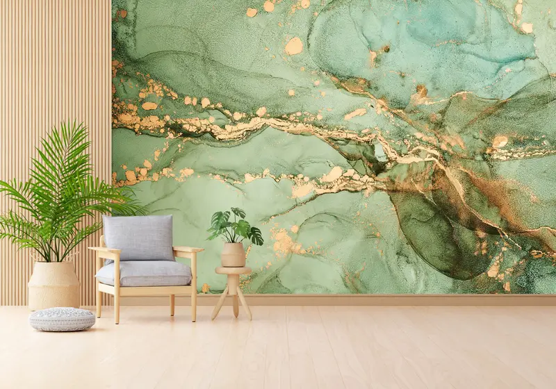 Zarif Yeşil Mermer Duvar Kağıdı: Çağdaş Mekanlar için Baskılı Lüks