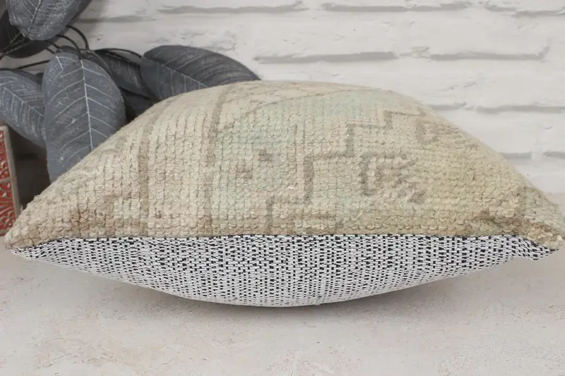 Kilim Pillow, Handwoven Pillow, 14x14 Beige Cushion, Pillow, Kilim Cushion Sham, Ottoman Cushion, Office Chair Cushion Case, Vintage Kilim Pillow - 5
