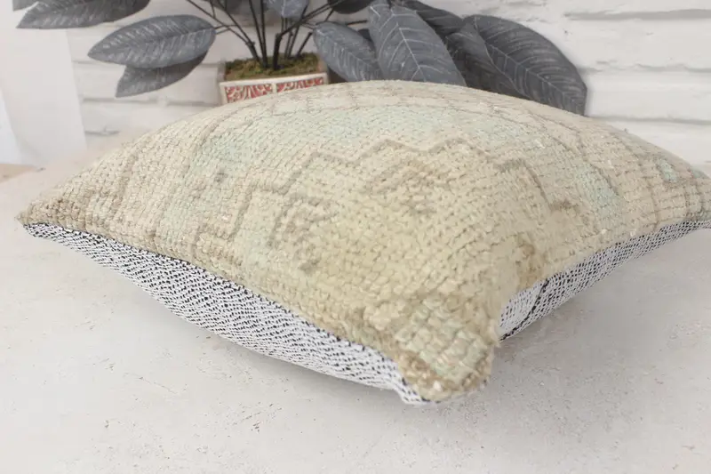 Kilim Pillow, Handwoven Pillow, 14x14 Beige Cushion, Pillow, Kilim Cushion Sham, Ottoman Cushion, Office Chair Cushion Case, Vintage Kilim Pillow - 6