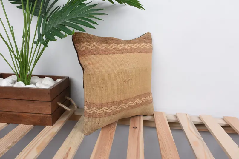 Pillow for Sofa, Kilim Pillow, 12x12 Beige Cushion Cover, Pillow Cover, Ethnical Kilim Rug Pillow, Boho Chic Cushion Case - 4