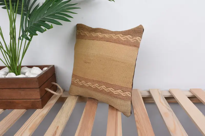 Pillow for Sofa, Kilim Pillow, 12x12 Beige Cushion Cover, Pillow Cover, Ethnical Kilim Rug Pillow, Boho Chic Cushion Case - 5