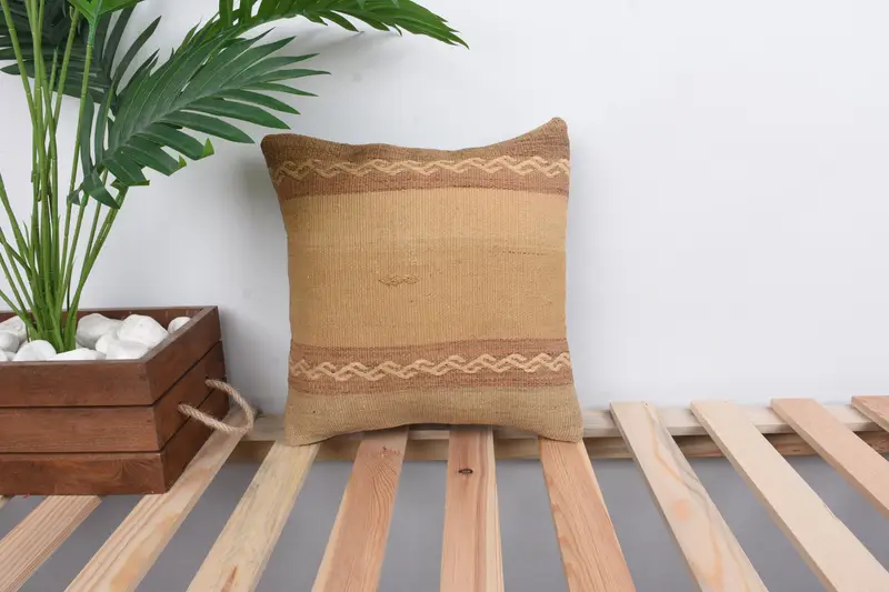 Pillow for Sofa, Kilim Pillow, 12x12 Beige Cushion Cover, Pillow Cover, Ethnical Kilim Rug Pillow, Boho Chic Cushion Case - 1