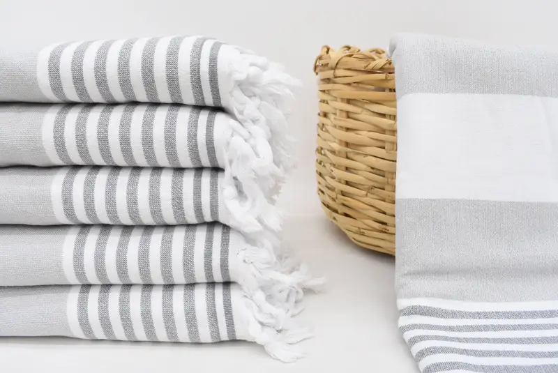 Personalized Gray-Dark Gray Striped Terry Towel, Custom Turkish Towel, 67x36 Inches