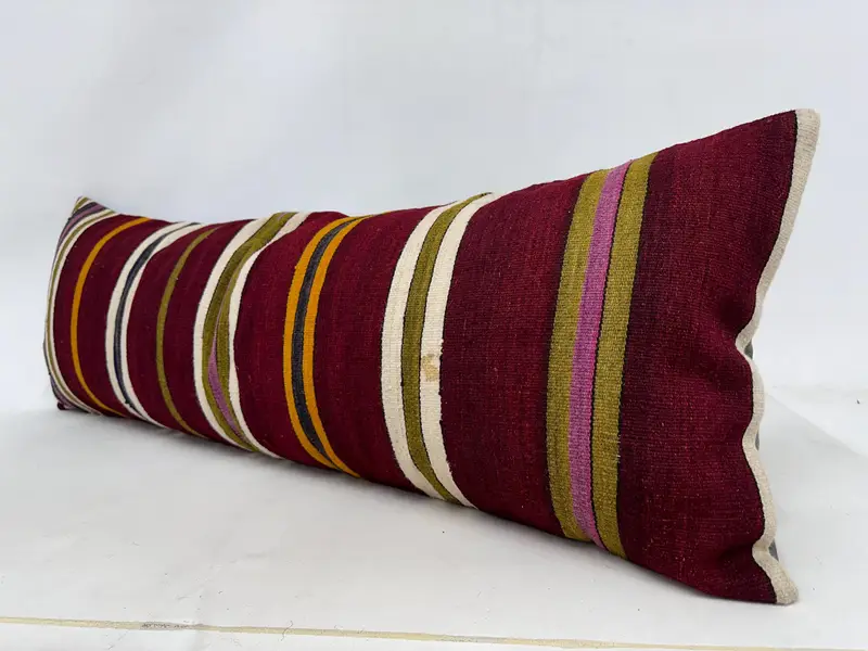 Sustainable Cushion Case, Throw Kilim Pillow, 16x48 Red Pillow Cover, Turkish Pillow, Cushion, Interior Designer Pillow, Cozy Throw Cushion Case - 4