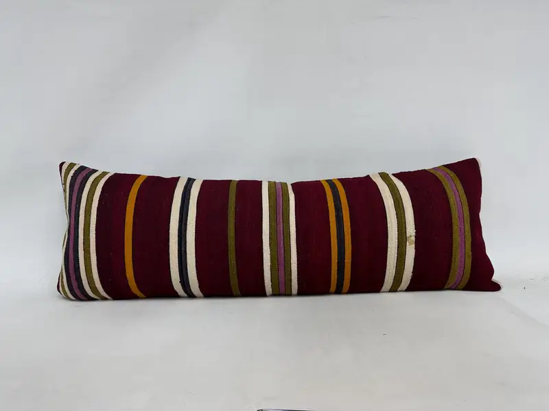 Sustainable Cushion Case, Throw Kilim Pillow, 16x48 Red Pillow Cover, Turkish Pillow, Cushion, Interior Designer Pillow, Cozy Throw Cushion Case - 1