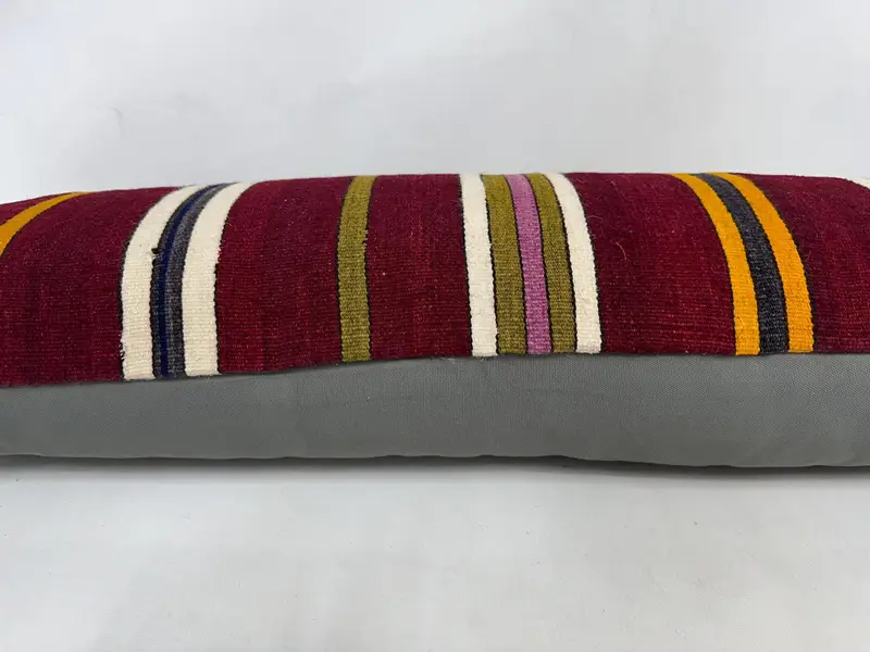 Sustainable Cushion Case, Throw Kilim Pillow, 16x48 Red Pillow Cover, Turkish Pillow, Cushion, Interior Designer Pillow, Cozy Throw Cushion Case - 5