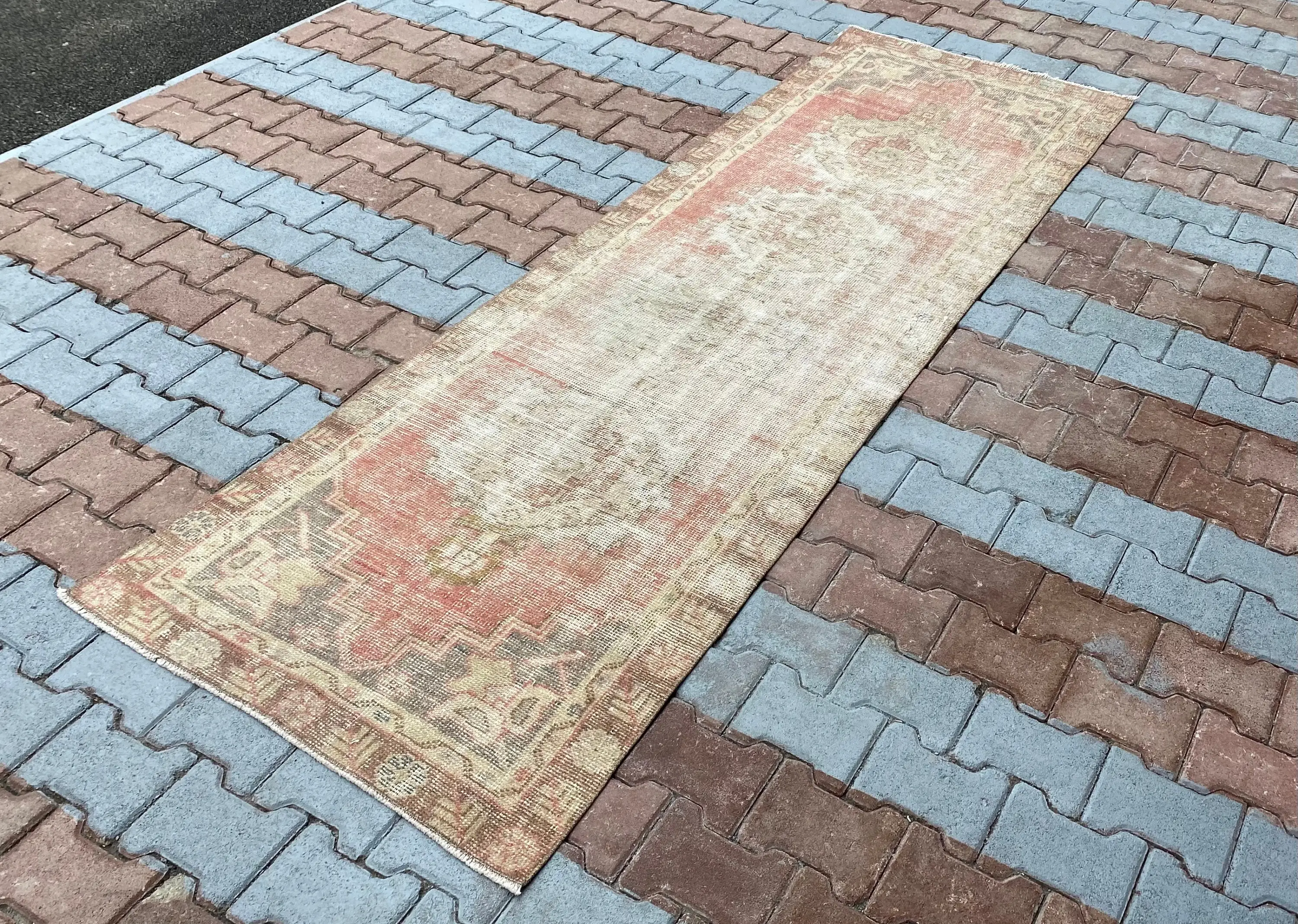 Türkischer Teppich, 2,9x8,9 ft Vintage Teppich, roter floraler Wollteppich - 1