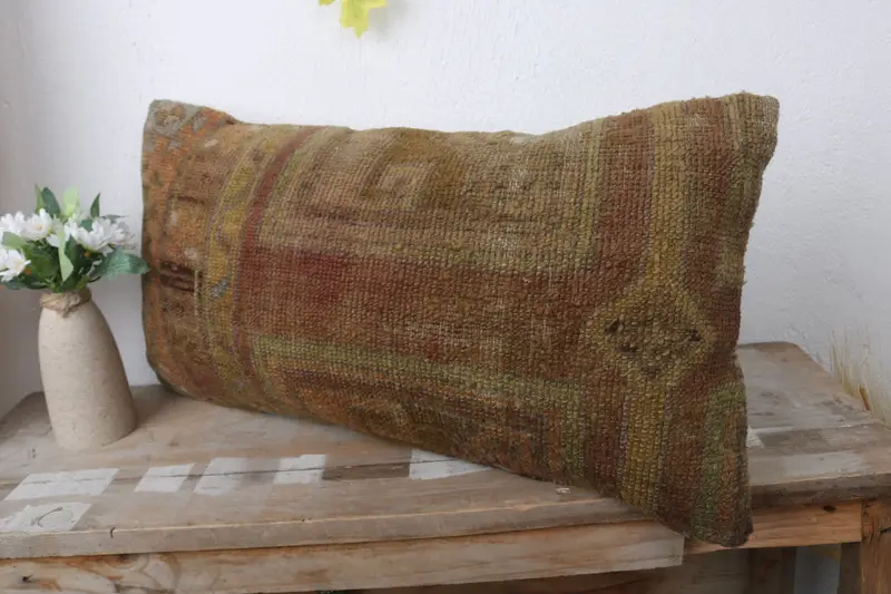 Vintage Kilim Throw Pillow, Sofa Bolster Cushion Cover, Pillow for Sofa, Boho Pillow, Pillow Sham, 12x24 Brown Pillow Sham - 4