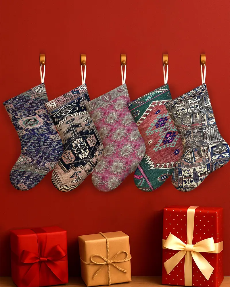 Kırmızı Noel Süsleri Çorabı, 30 İnç Genişliğinde Pamuklu Çorap