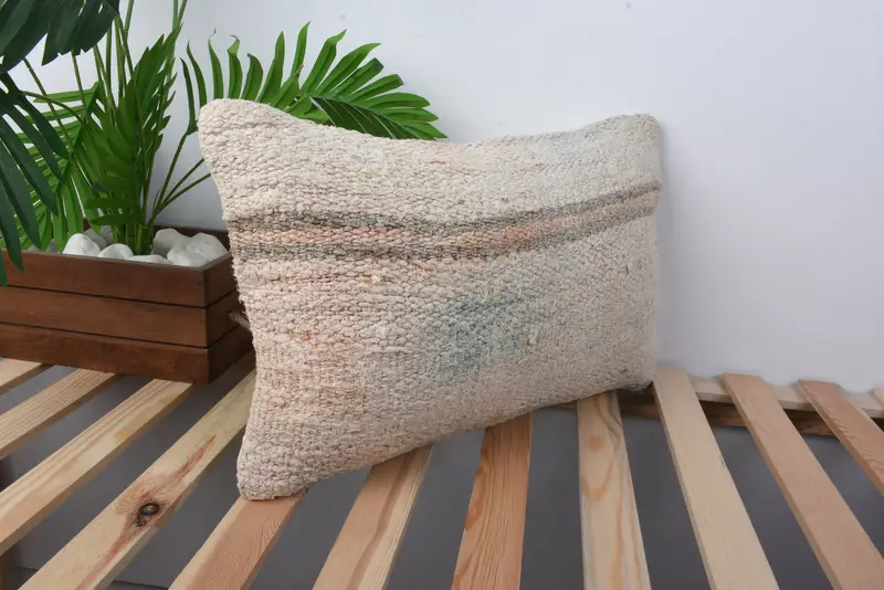 Vintage Kilim Pillow, Handmade Kilim Cushion, 12x20 Beige Pillow Sham, Bench Cushion Case, Kilim Pillow Cover, Cushion Case, Couch Cushion Cover - 5