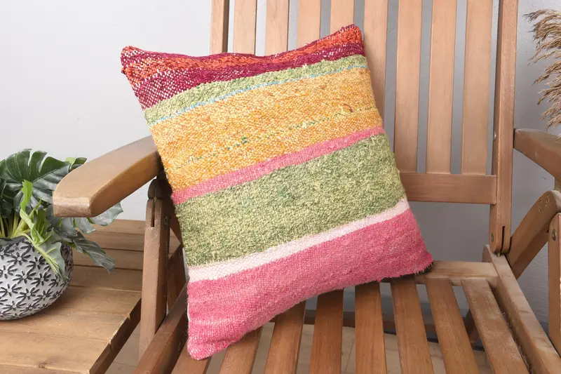 Toss Pillow Cover, Gift Pillow, Home Decor Pillow, Couch Cushion, 16x16 Pink Cushion Case, Pillow, Garden Pillow Case, Ethnical Kilim Rug Pillow - 2
