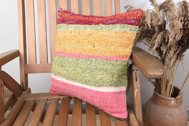 Toss Pillow Cover, Gift Pillow, Home Decor Pillow, Couch Cushion, 16x16 Pink Cushion Case, Pillow, Garden Pillow Case, Ethnical Kilim Rug Pillow - 3
