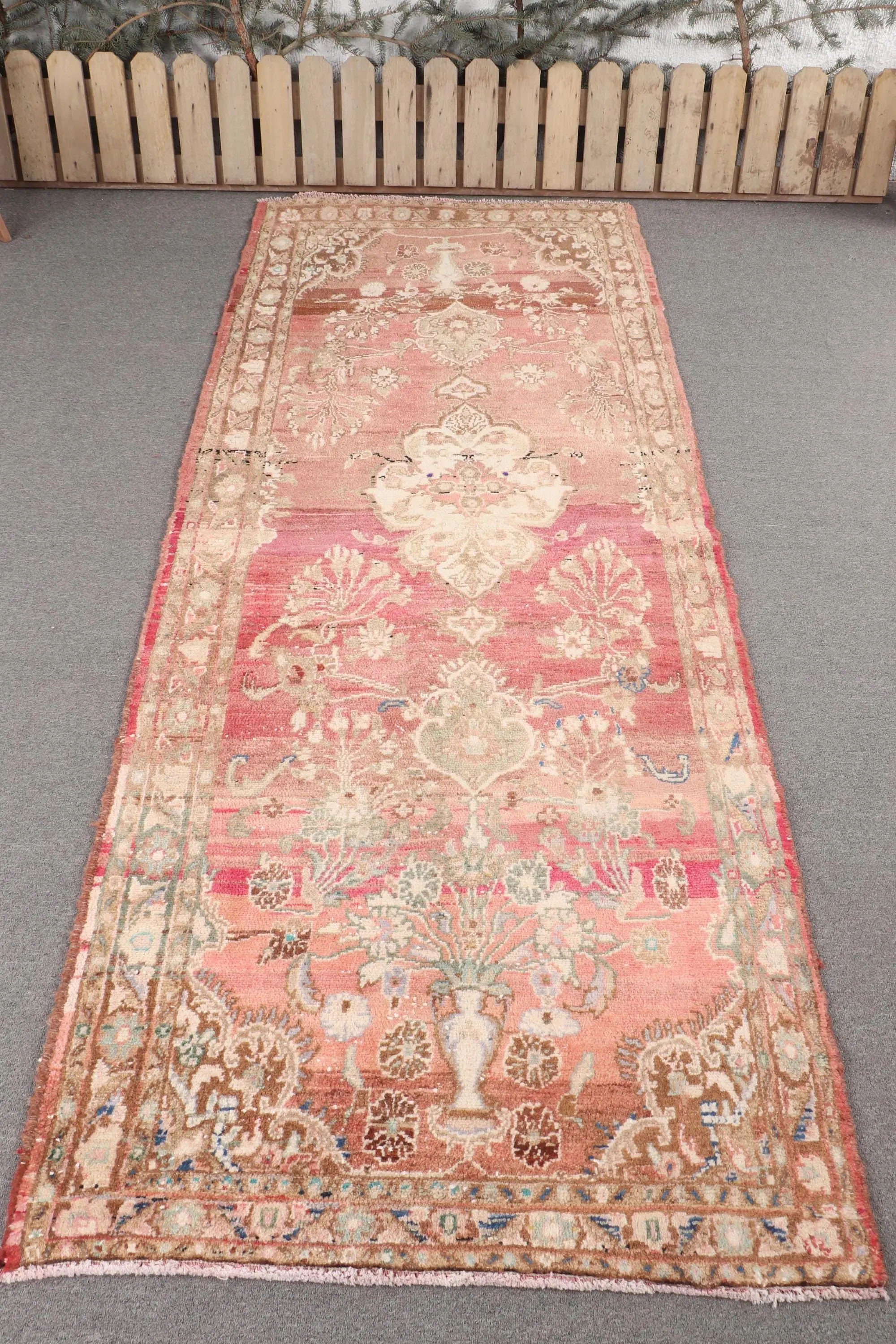 Vintage türkischer Läuferteppich 3,2x8,8 ft, rotbrauner Ombré-Teppich - 1