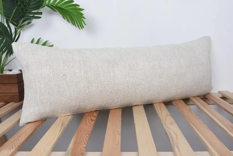 Turkish Kilim Pillow, Retro Pillow, Antique Pillows, Pillow Cover, Pillow for Couch, Turkish Corner Cushion, Aztec Pillow, 12x36 Beige Pillow Sham - 4