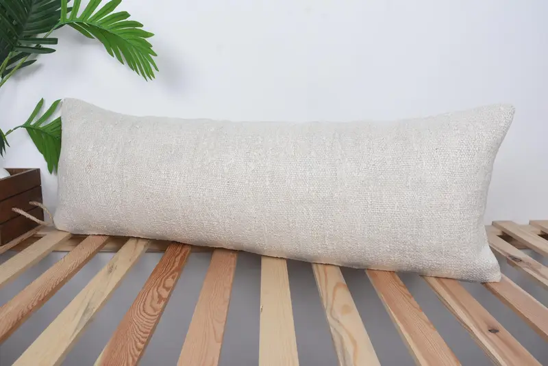 Turkish Kilim Pillow, Retro Pillow, Antique Pillows, Pillow Cover, Pillow for Couch, Turkish Corner Cushion, Aztec Pillow, 12x36 Beige Pillow Sham - 5