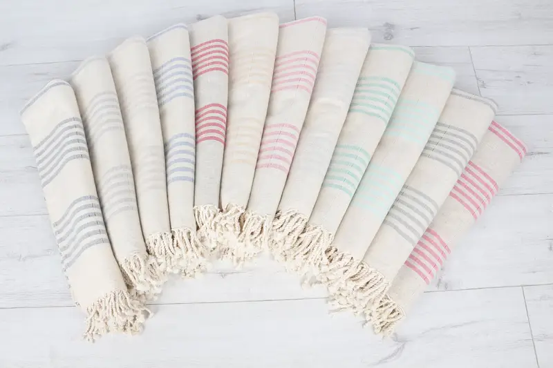 Regalo de Navidad, toalla de regalo de dama de honor, toalla a rayas de lino 70x40, toalla de playa, toallas de monograma, favor de la boda en la playa, toalla de playa personalizada - 6