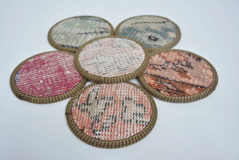 Posavasos Kilim único, posavasos con respaldo de cuero antideslizante