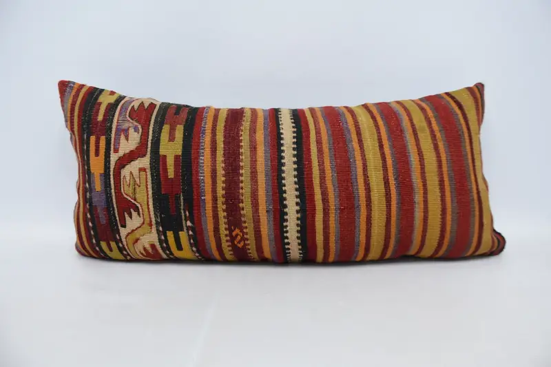 Sustainable Pillow Case, 16x36 Red Cushion Case, Knitted Cushion Case, Throw Kilim Pillow, Pillow for Couch, Kilim Pillow, Pillow Case - 1