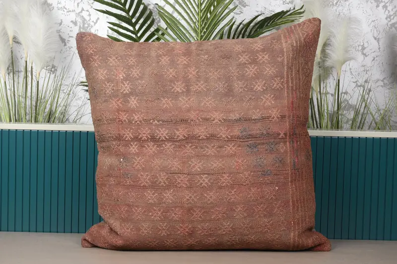 Handgefertigtes südwestliches Kissen, Vintage braun besticktes Kissen