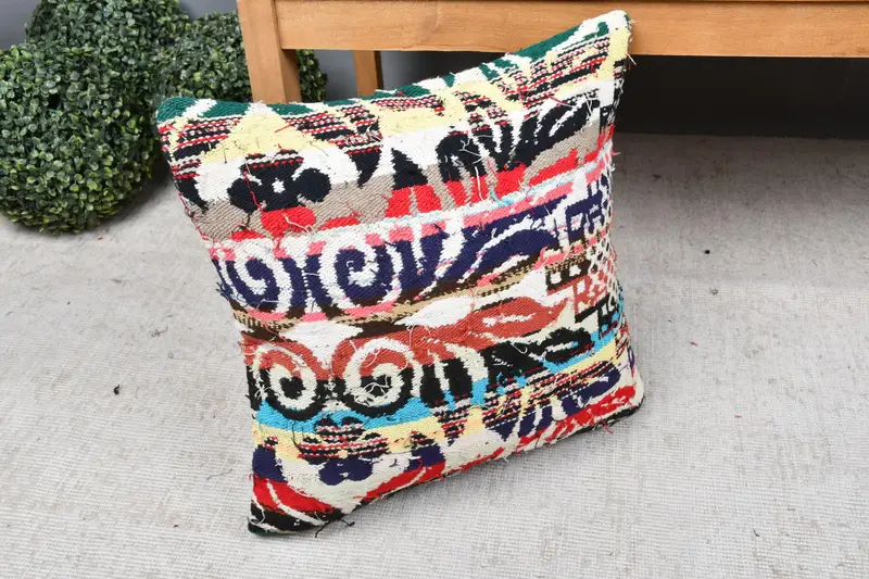 Cushion, 18x18 Red Cushion Cover, Turkish Kilim Pillow, Vintage Kilim Throw Pillow, Neutral Cushion, Luxury Pillow Sham, Throw Kilim Pillow - 7