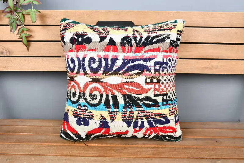 Cushion, 18x18 Red Cushion Cover, Turkish Kilim Pillow, Vintage Kilim Throw Pillow, Neutral Cushion, Luxury Pillow Sham, Throw Kilim Pillow - 6
