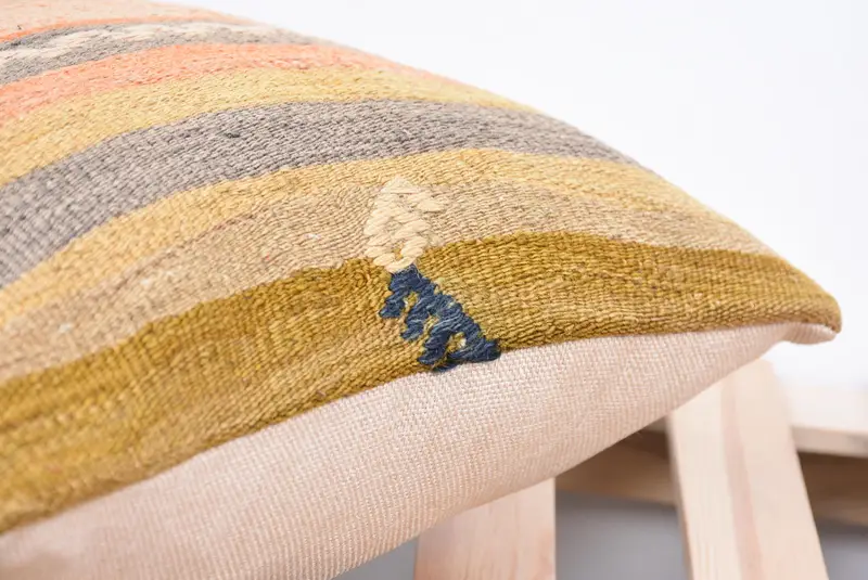 Kilim Pillow, Decorative Bolster Pillow, Vintage Pillow, Cotton Pillow, 14x14 Orange Pillow Cover, Vintage Kilim Pillow, Pillow Cover - 7
