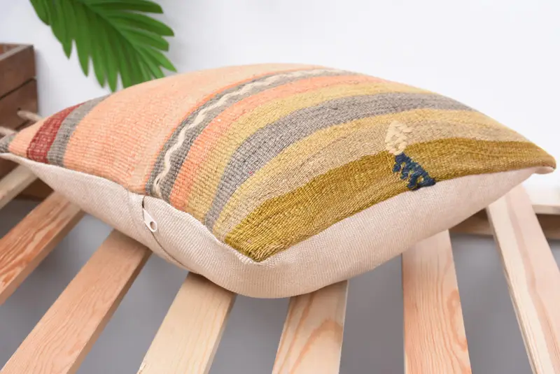 Kilim Pillow, Decorative Bolster Pillow, Vintage Pillow, Cotton Pillow, 14x14 Orange Pillow Cover, Vintage Kilim Pillow, Pillow Cover - 6