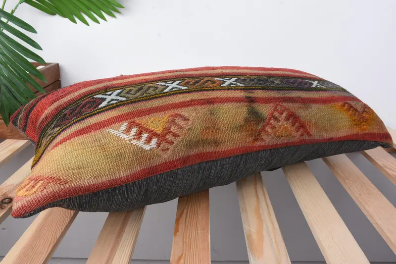Kilim Pillow Cover, Antique Pillows, Pillow Cover, 12x24 Red Cushion Cover, Interior Designer Pillow, Authentic Cushion Cover, Bolster Cushion Cover - 6