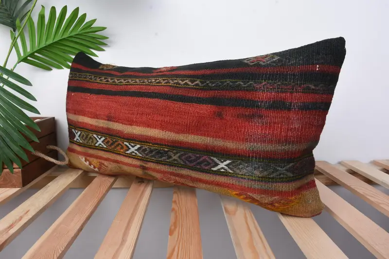 Kilim Pillow Cover, Antique Pillows, Pillow Cover, 12x24 Red Cushion Cover, Interior Designer Pillow, Authentic Cushion Cover, Bolster Cushion Cover - 4