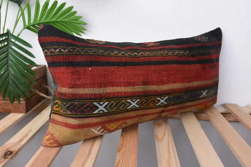 Kilim Pillow Cover, Antique Pillows, Pillow Cover, 12x24 Red Cushion Cover, Interior Designer Pillow, Authentic Cushion Cover, Bolster Cushion Cover - 5