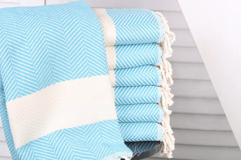 Personalized Turkish Beach Blanket Turquoise-White Chevron, 40x71 Inches