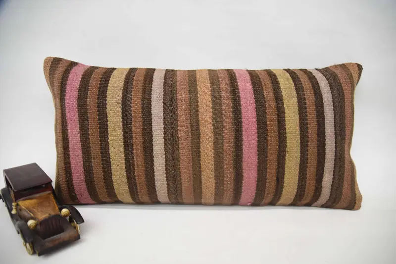 Cushion Cover, Vintage Kilim Pillow, Kilim Pillow, Bright Pillow Sham, 12x24 Brown Pillow Case, Handwoven Pillow Sham, Boho Pillow - 1