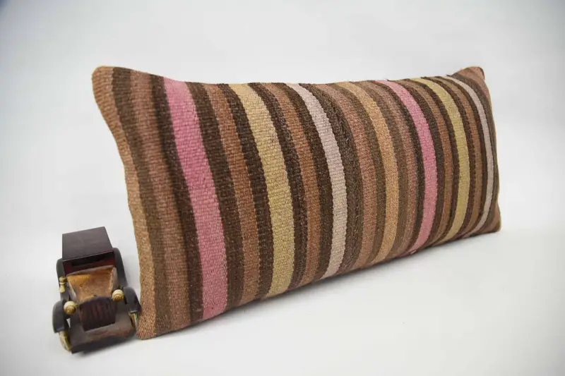 Cushion Cover, Vintage Kilim Pillow, Kilim Pillow, Bright Pillow Sham, 12x24 Brown Pillow Case, Handwoven Pillow Sham, Boho Pillow - 2