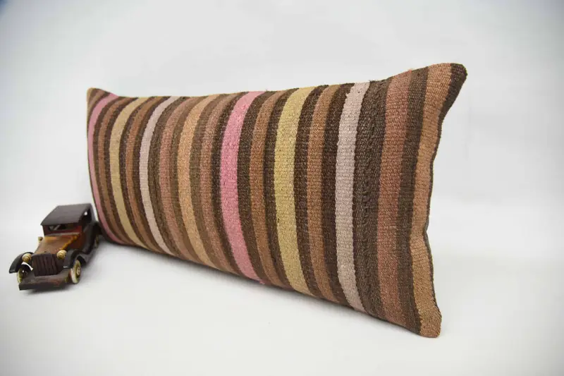 Cushion Cover, Vintage Kilim Pillow, Kilim Pillow, Bright Pillow Sham, 12x24 Brown Pillow Case, Handwoven Pillow Sham, Boho Pillow - 3