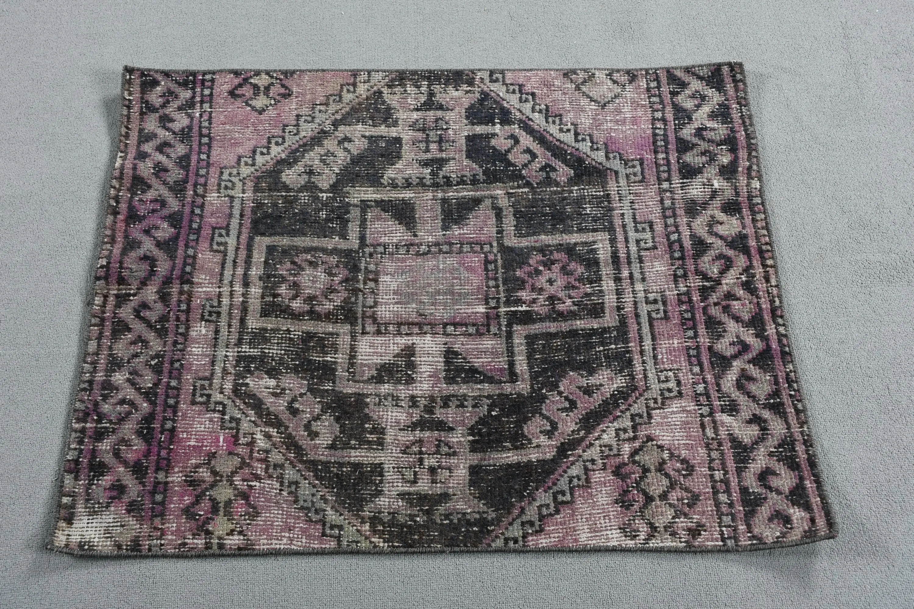 Vintage Rug, 3.1x2.4 ft Small Turkish Rug, Purple Black Bordered Rug - 1
