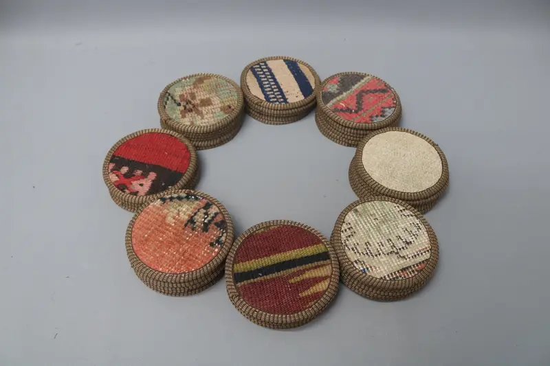 Posavasos redondo con patrón bohemio, posavasos Kilim único